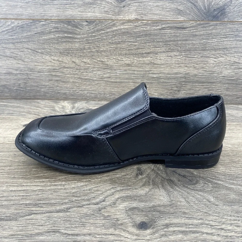 Kohls Boys Black Slip On Dress Shoes Square‎ Toe Memory Foam SNCRISTOPHER Size 4